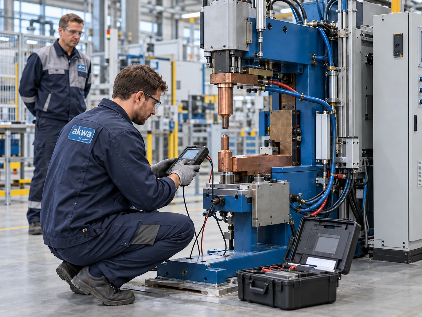 Immagine illustrativa di un tecnico che verifica una macchina industriale sul posto